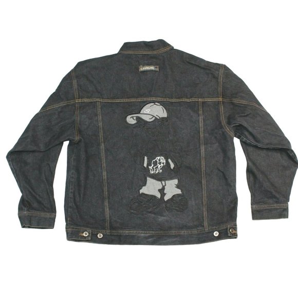 Huncho Other - HUNCHO USA XL Black Denim Hip Hop Streetwear Prison Yard Embroidered Jean Jacket